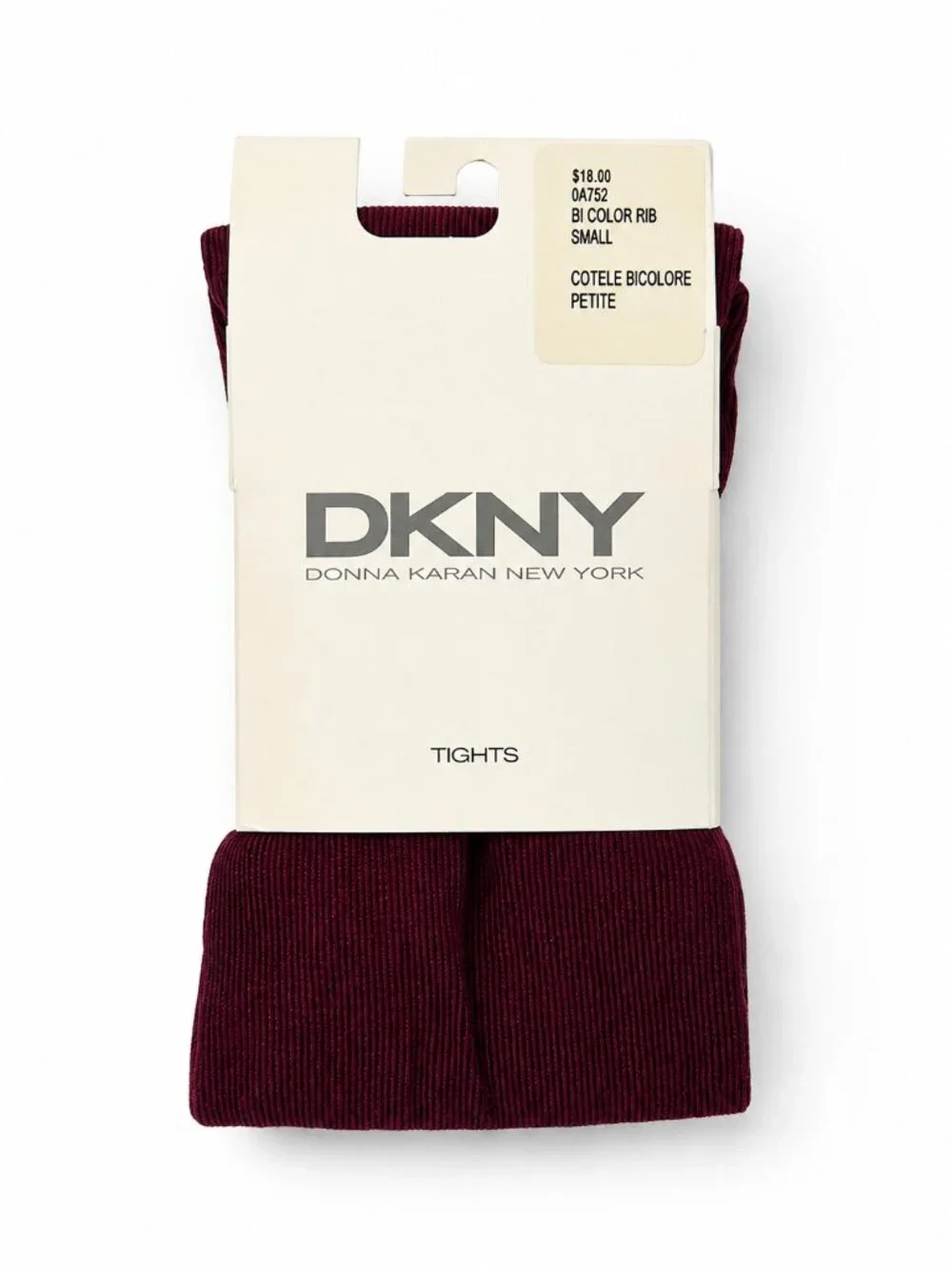 DKNY Bi Color Rib Tights Burgundy Size Small